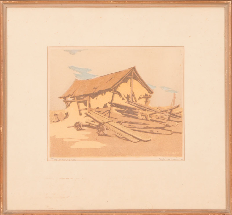 Sylvia Hahn, The Straw Shed, colour woodcut - view 2