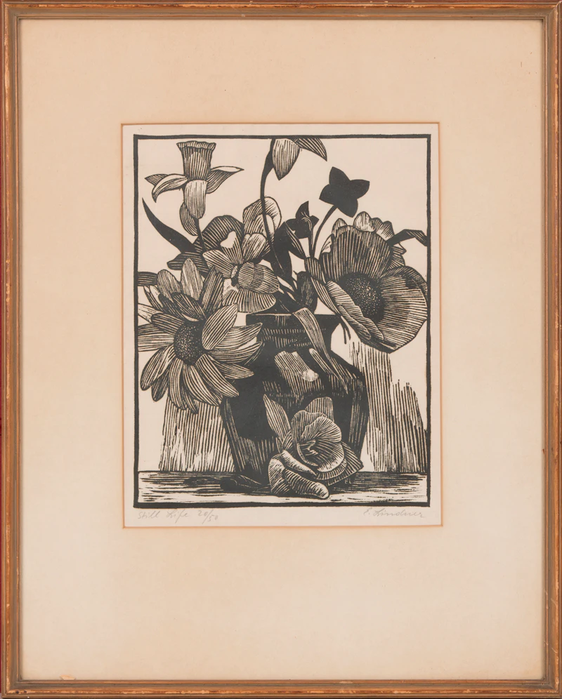 Ernest Lindner, Still Life, linocut - view 2