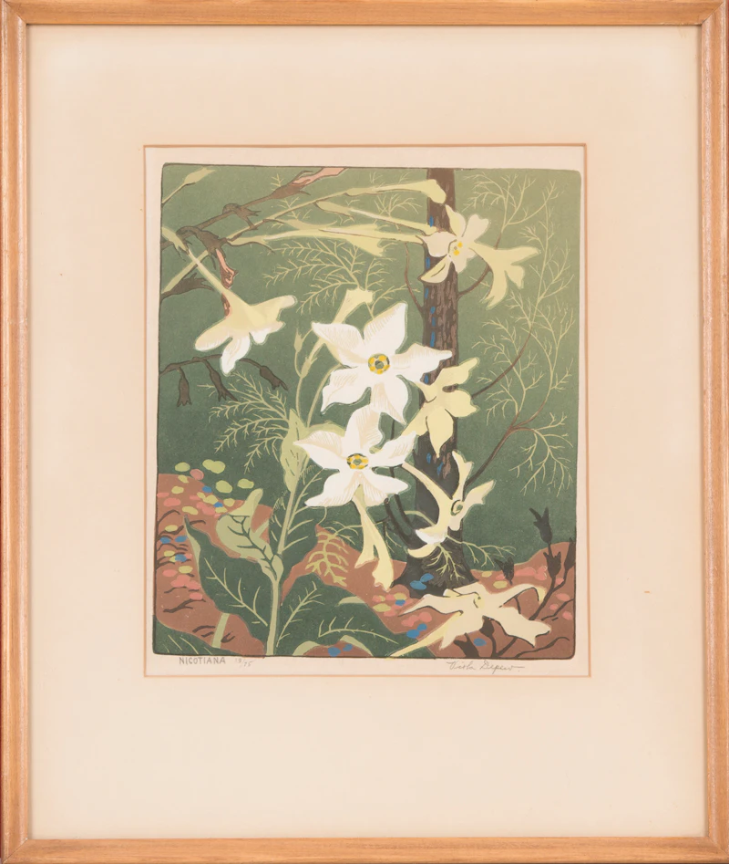 Verna Viola Depew, Nicotiana, colour linocut - view 2