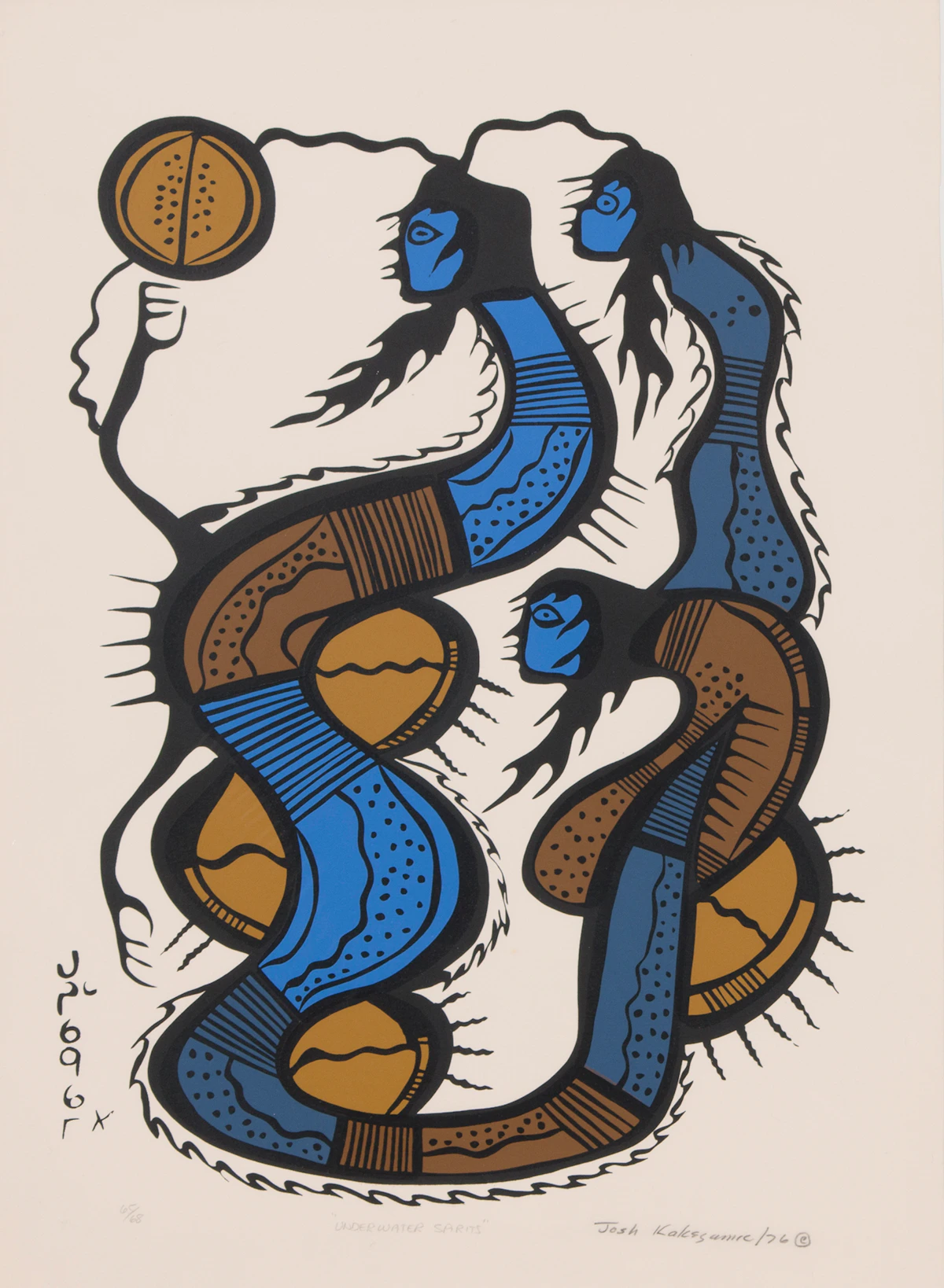 Josh Kakegamic, Underwater Spirits, colour silkscreen, 1976
