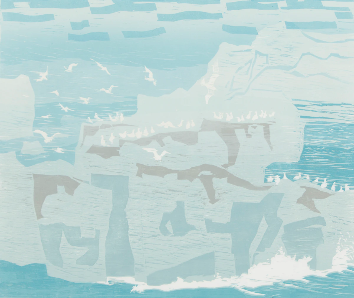 Anne Meredith Barry, Coastline #3, colour linocut