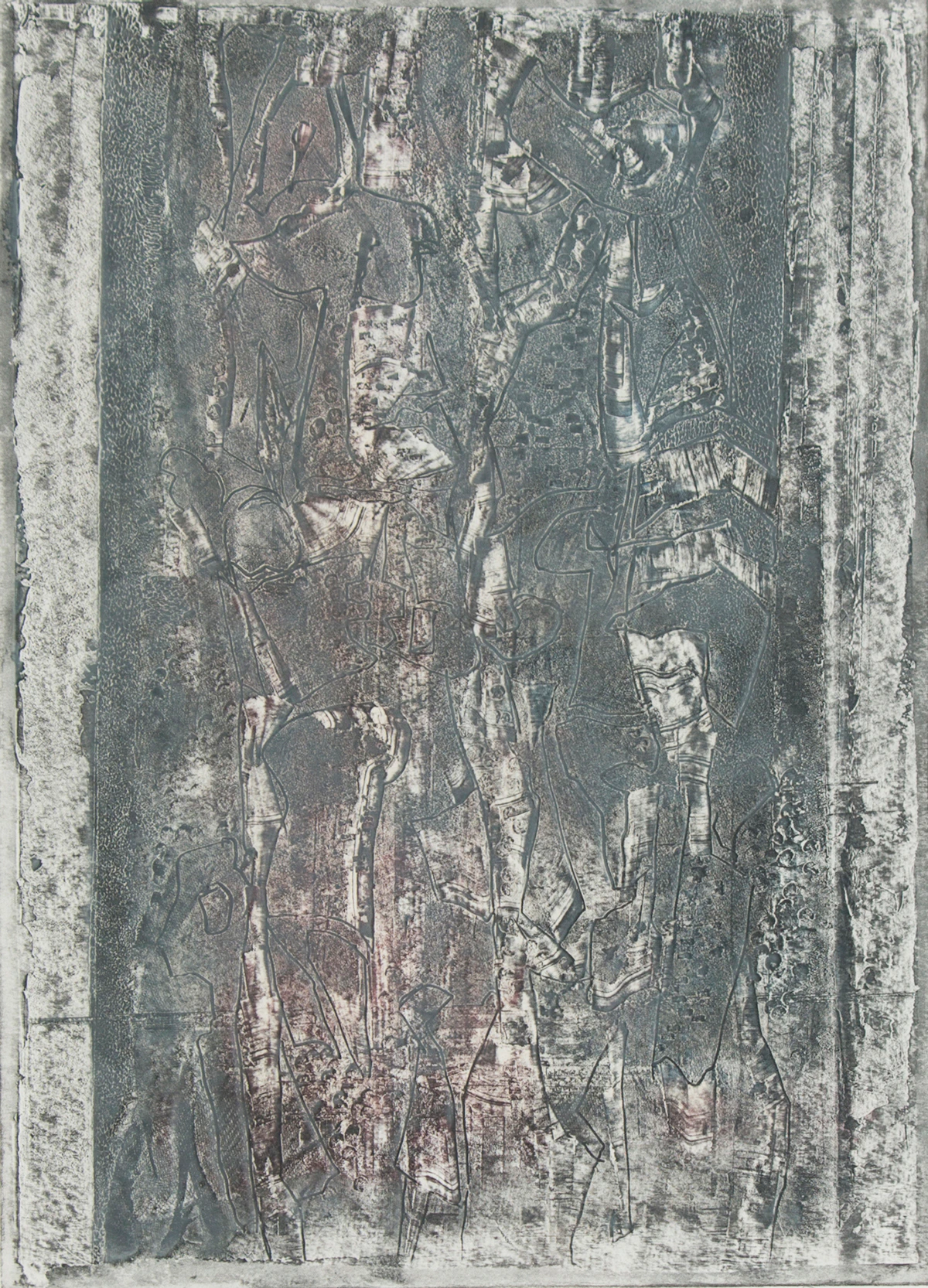 David Gerry Partridge, Red Grey Vestiges , colour etching, 1962