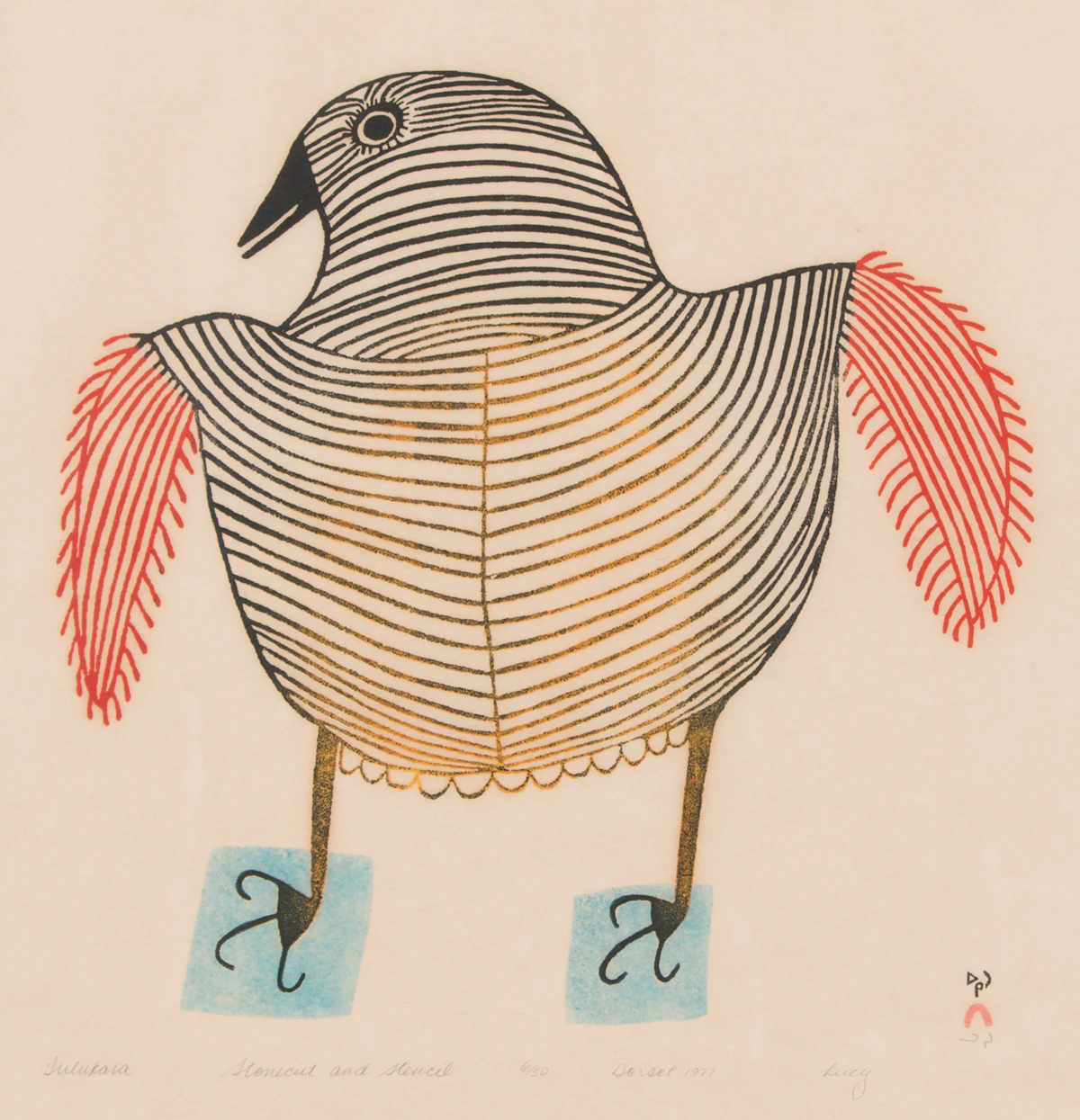 Lucy Qinnuayuak, Tulukara, stonecut and stencil, 1977