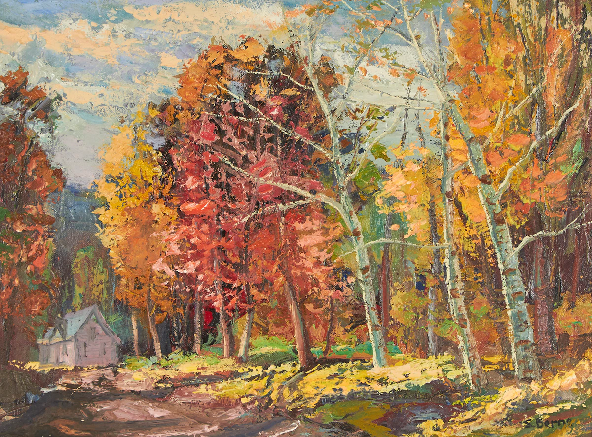 Sidney Berne, Cottage in Fall, oil on canvas board