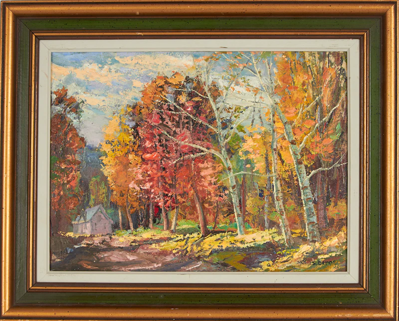 Sidney Berne, Cottage in Fall, oil on canvas board - view 2