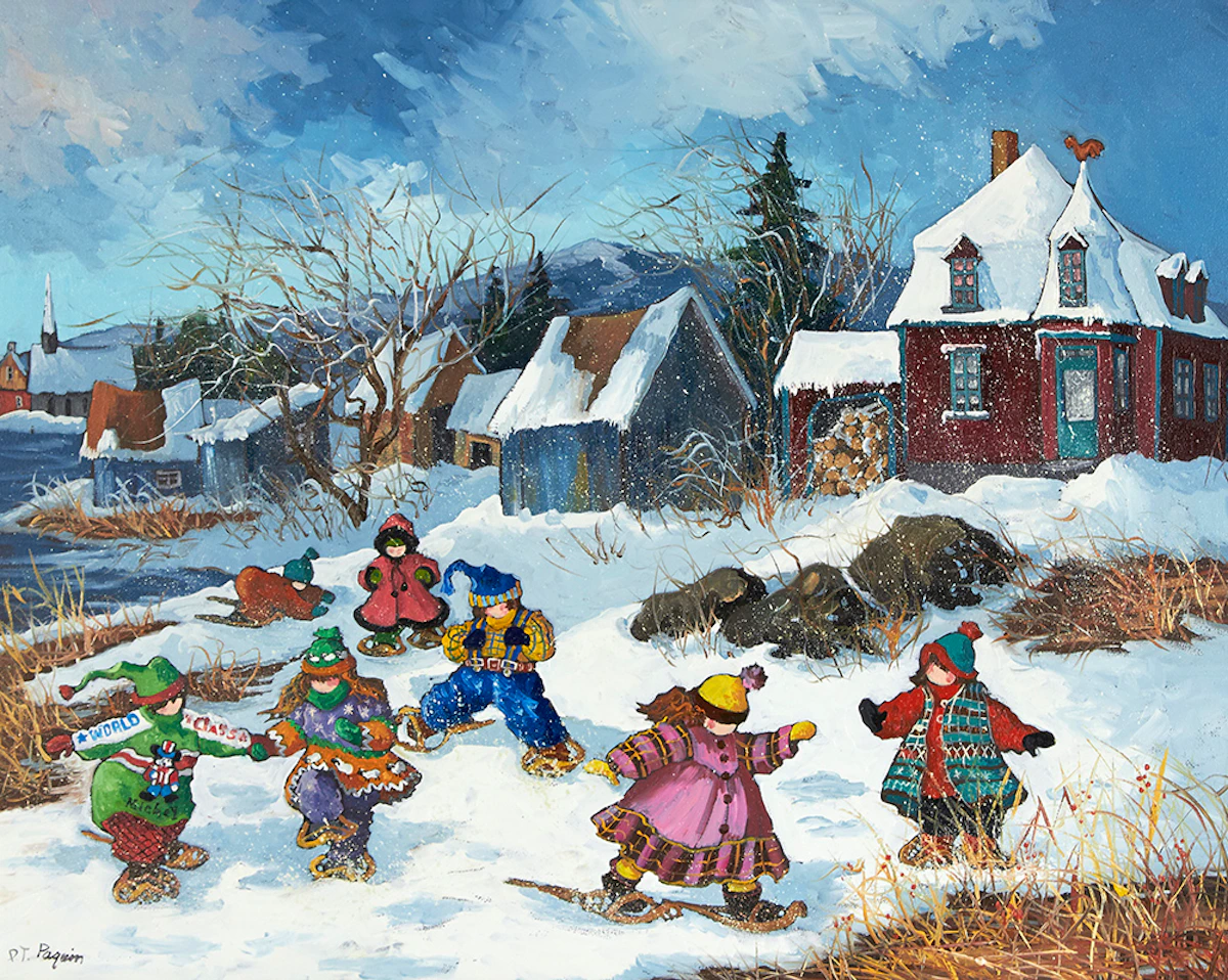 Pauline Thibodeau Paquin, Avec nos cousins et cousines, oil on canvas, 1994
