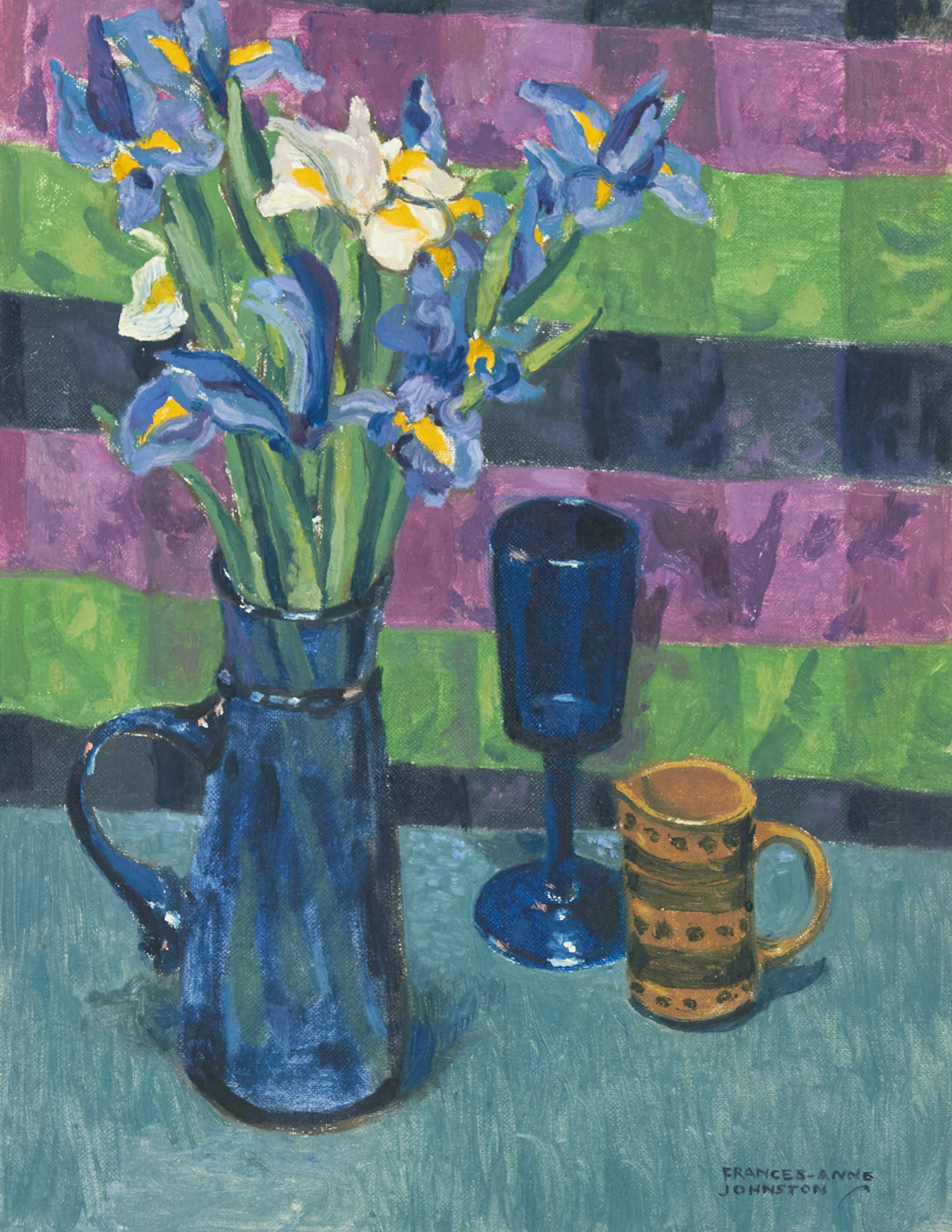 Frances Anne Johnston, Still Life with Iris, oil on canvas board
