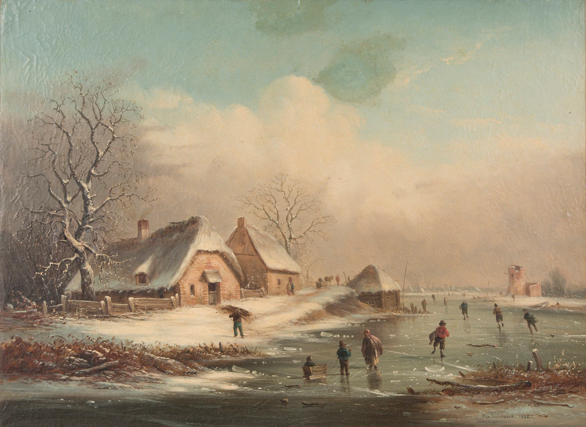 Van Zeebroeck, Landscape with Ice Skaters, oil on canvas, 1840