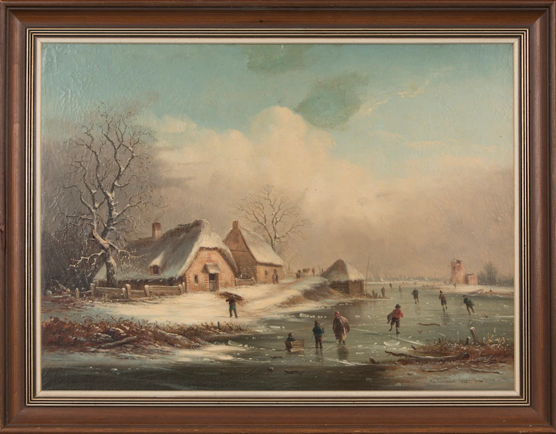 Van Zeebroeck, Landscape with Ice Skaters, oil on canvas, 1840 - view 2