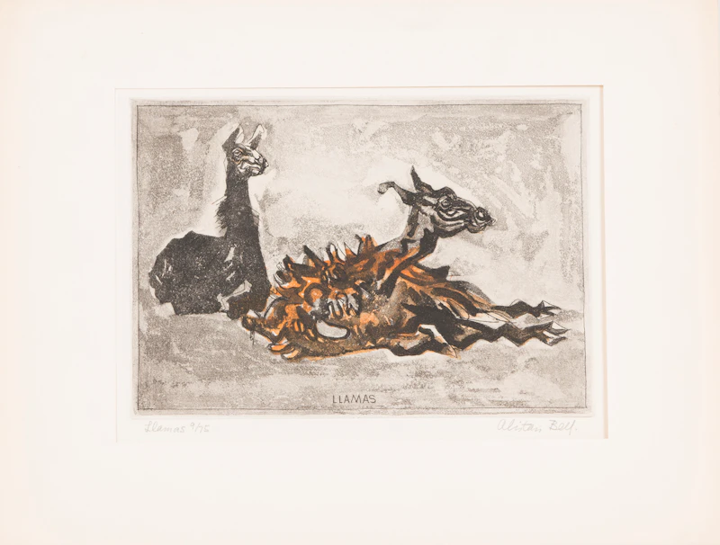 Alistair Macready Bell, Llamas, colour etching and aquatint - view 2