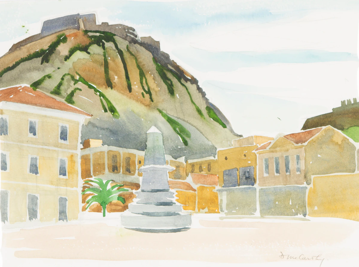 Doris Jean McCarthy, Acropois at Nauplia, watercolour, 1993