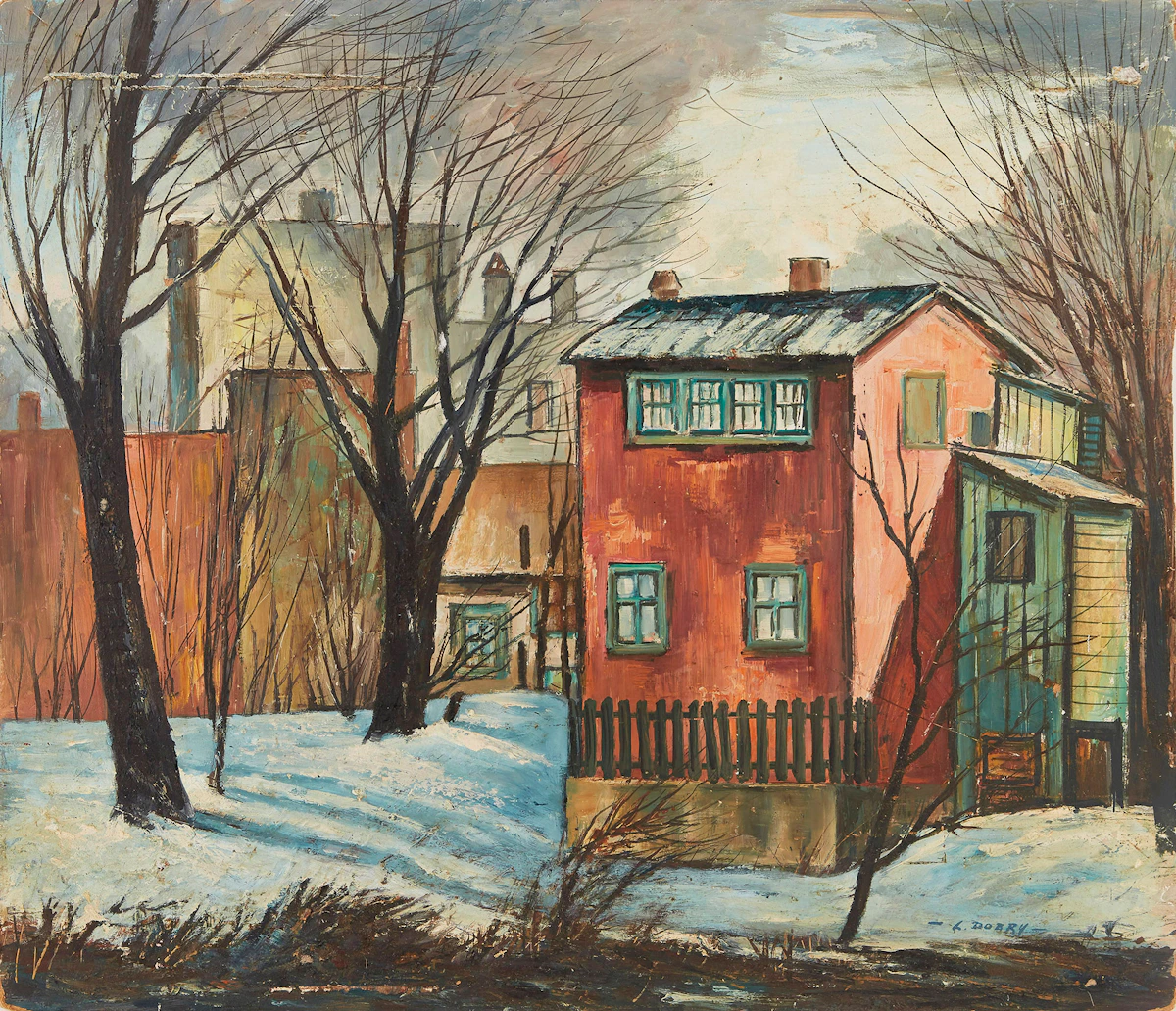 Louis  Dobry, Houses in Winter, oil on board