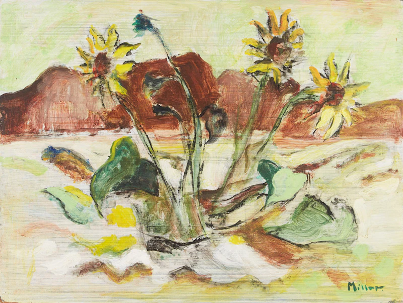Alexander Samuel Millar, Mountain Landscape; Sunflowers, pair of oils on board - view 2