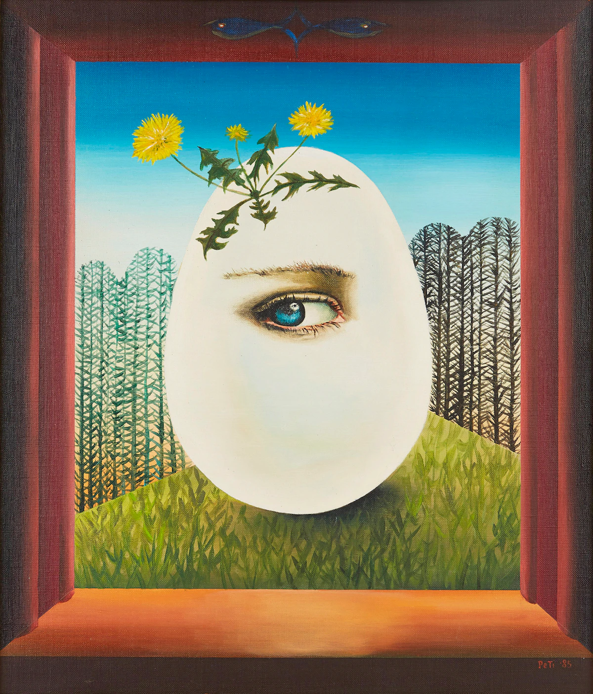 Gaston Petit, L’oeil chauve, oil on canvas, 1985