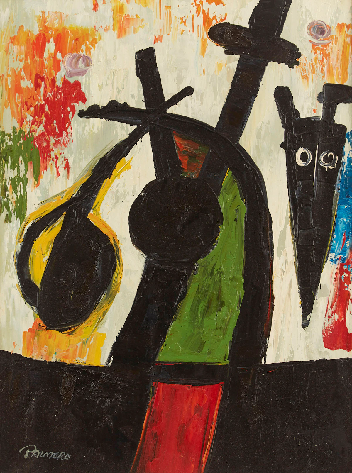 Palmero, Abstract Figure; Untitled Abstract, pair of oils on canvas