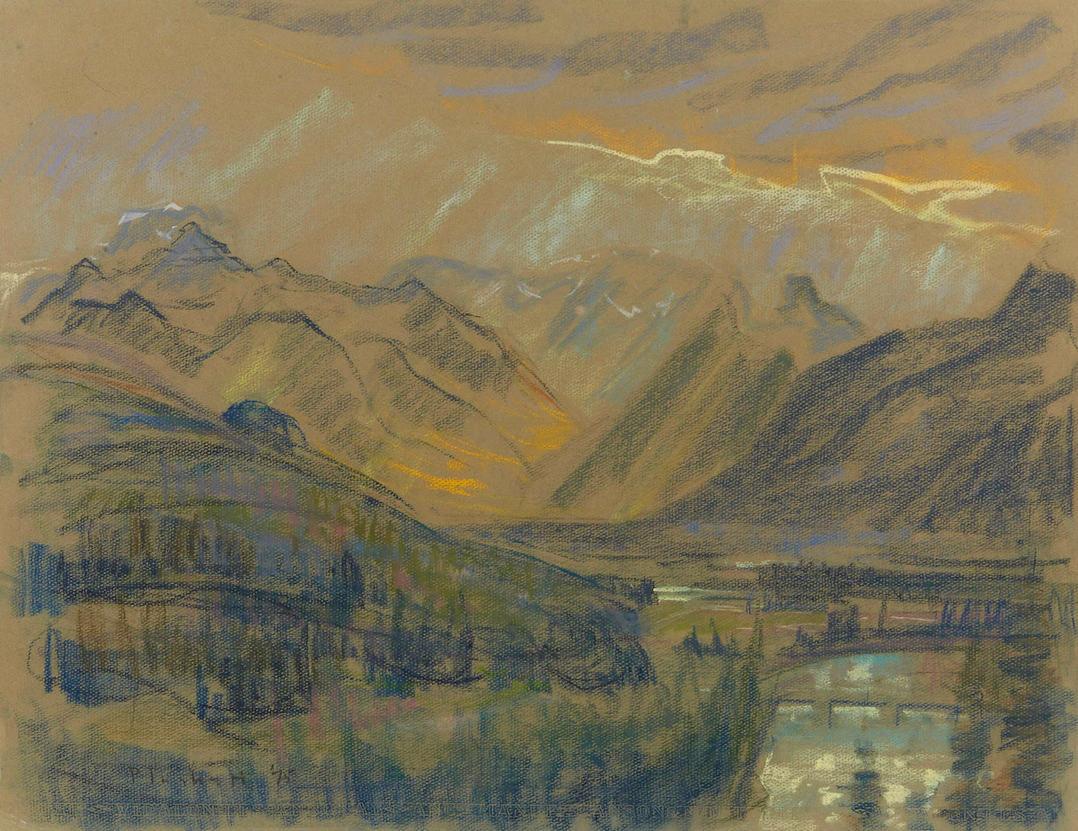 Joseph Francis Plaskett, Bow Valley, Banff, pastel, 1974