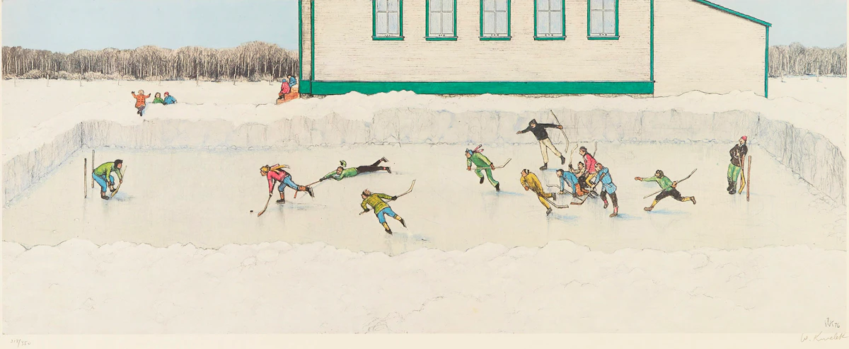 William Kurelek, Breakaway, colour lithograph