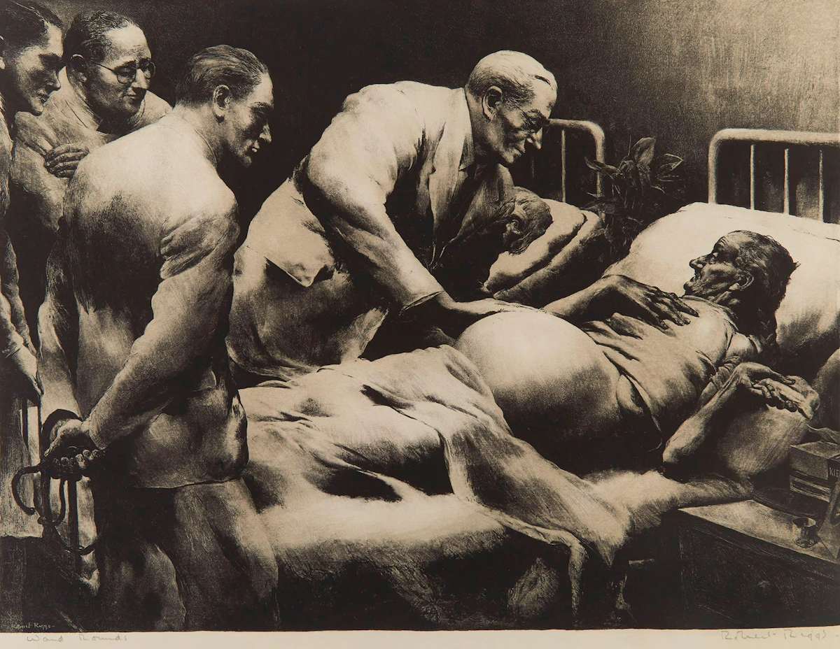 Robert Riggs, Ward Rounds, lithograph, circa 1940