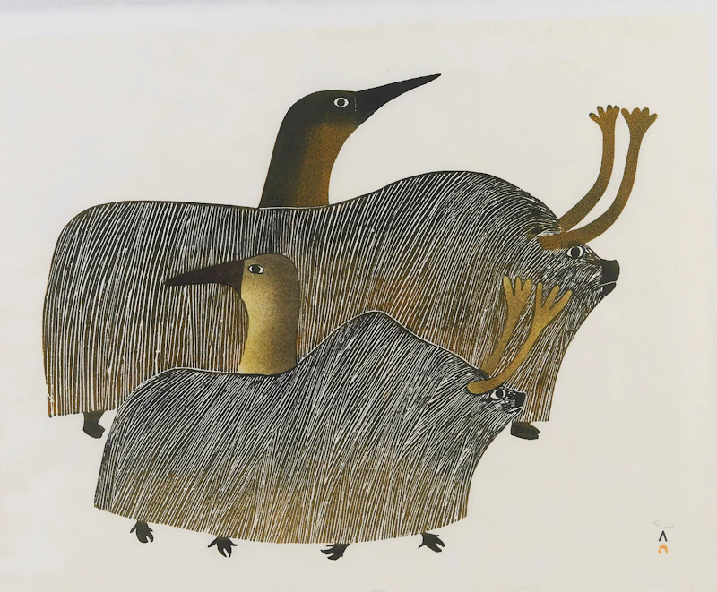 Pudlo Pudlat, Loons Among Muskox