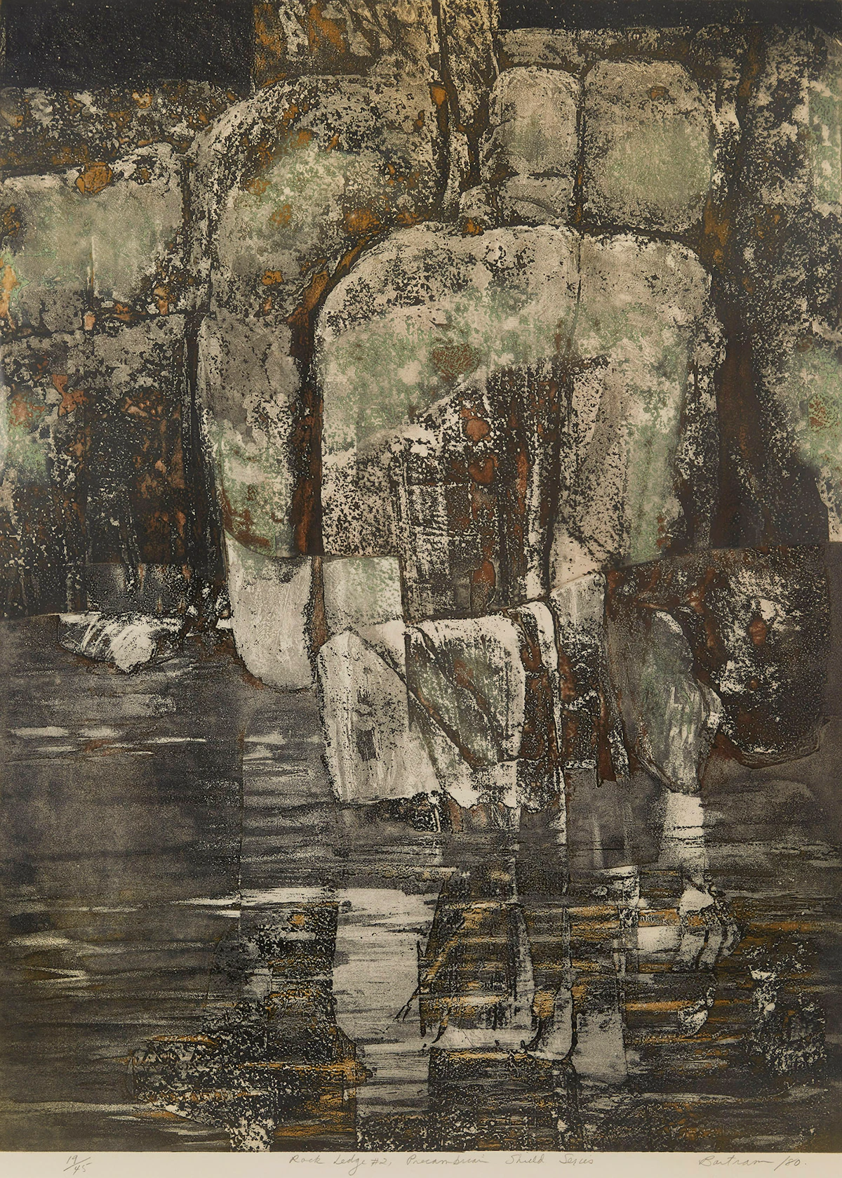 Edward John Bartram, Rock Ledge #2, Precambrian Shield Series, colour etching, 1980