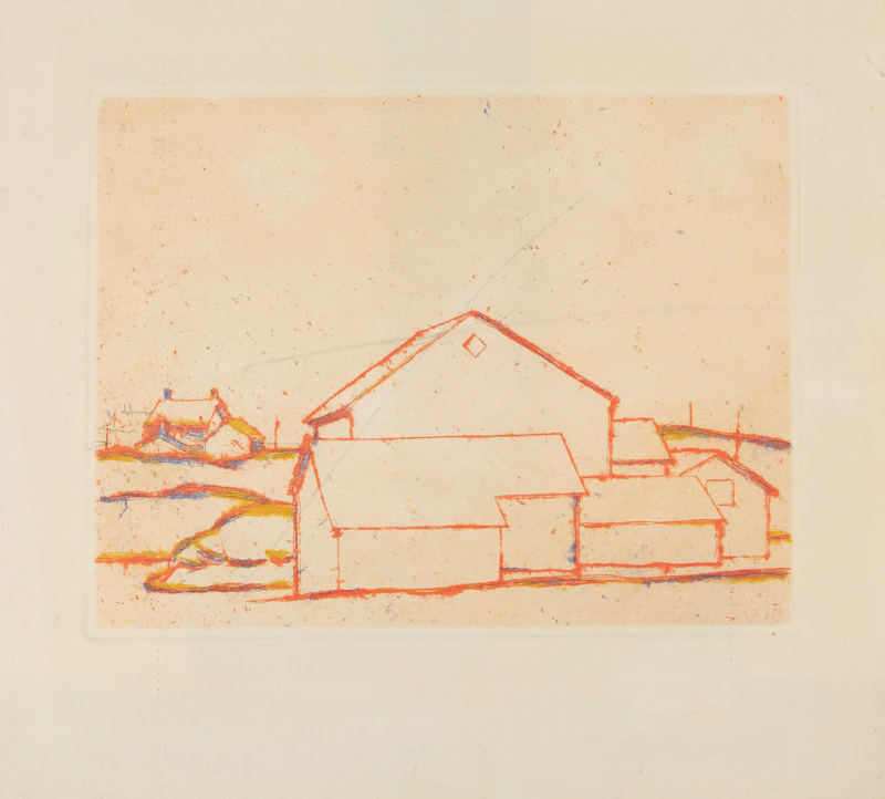 David Brown Milne, Barns (Cancelled Plate), drypoint - view 2