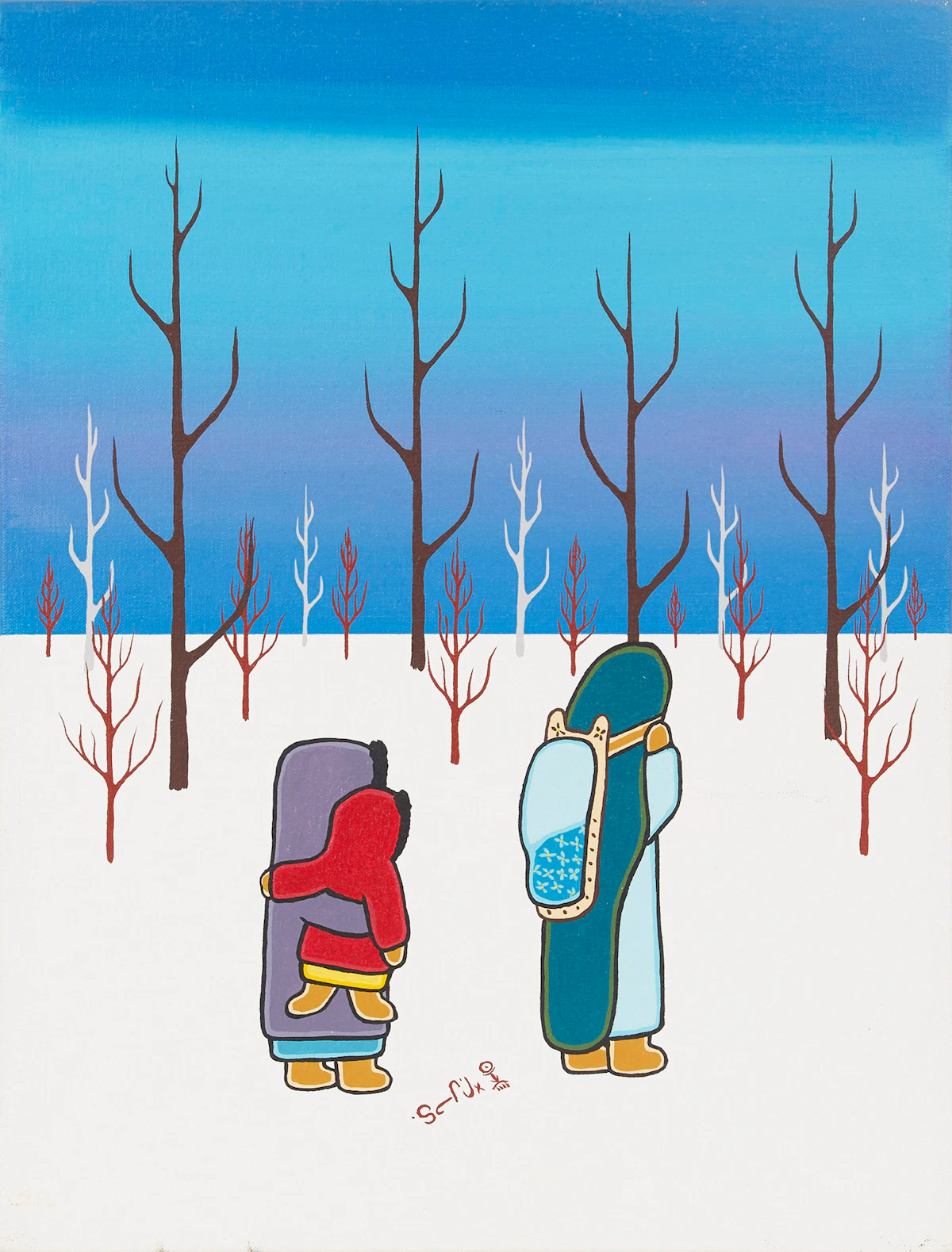 Shirley Cheechoo, Mom! Greta is Getting too Heavy, acrylic on canvas, 1983