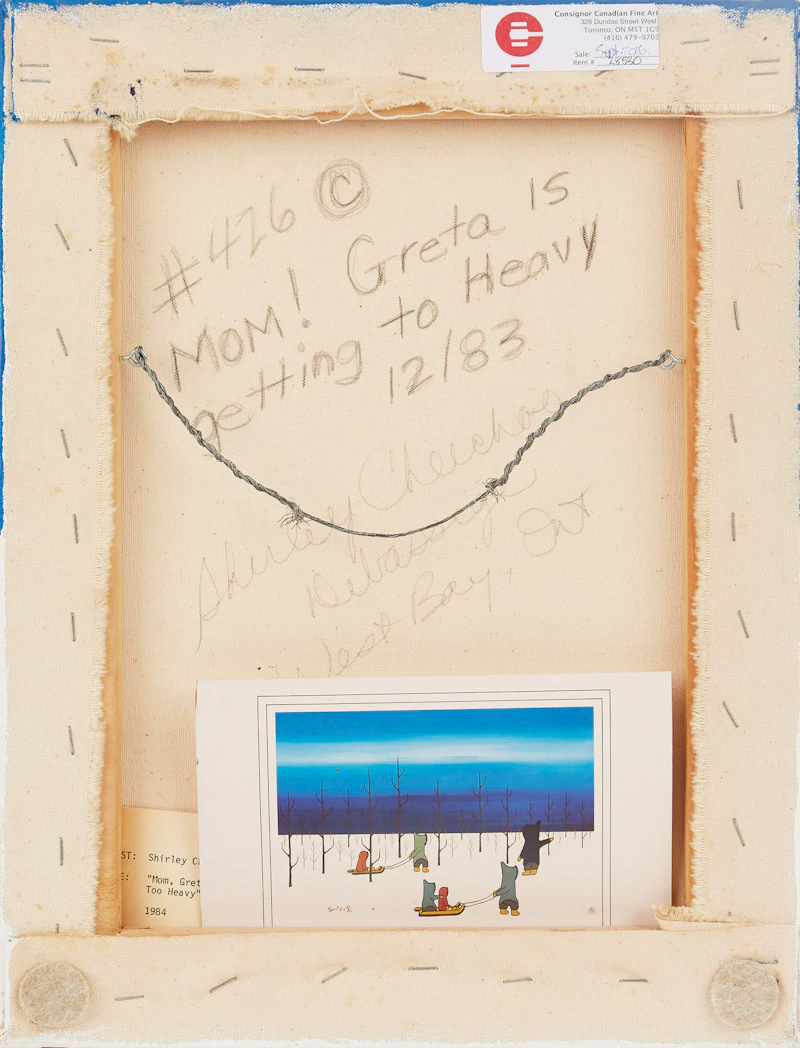 Shirley Cheechoo, Mom! Greta is Getting too Heavy, acrylic on canvas, 1983 - view 2