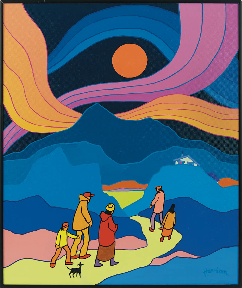 Ted Harrison, Family Outing, acrylic on canvas board, 1982 - view 2