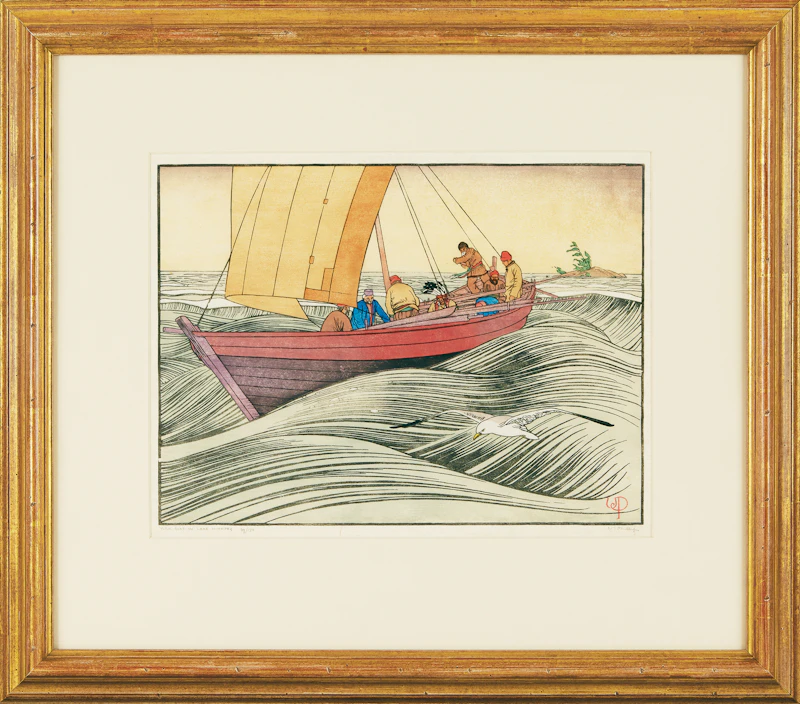 Walter Joseph Phillips, York Boat on Lake Winnipeg, colour woodcut, 1930 - view 2