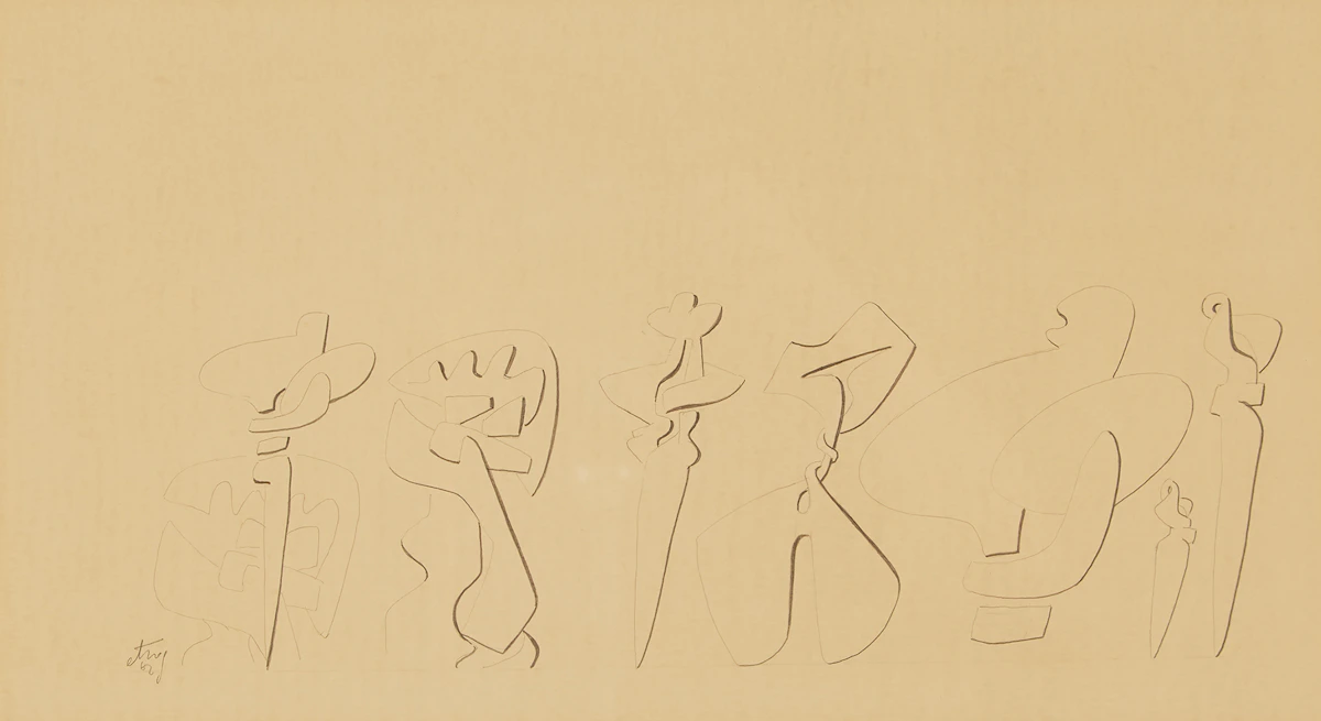 Sorel Etrog, Studies for Sculpture, pencil drawing, 1962