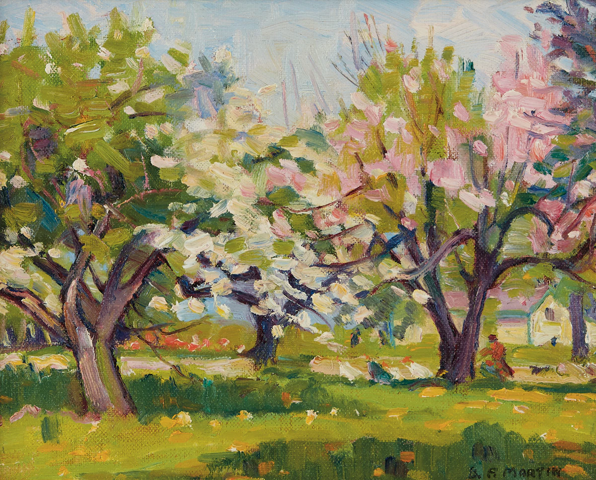 Bernice Fenwick Martin, Apple Orchard. near Woodbridge, Ont. , oil on canvas board