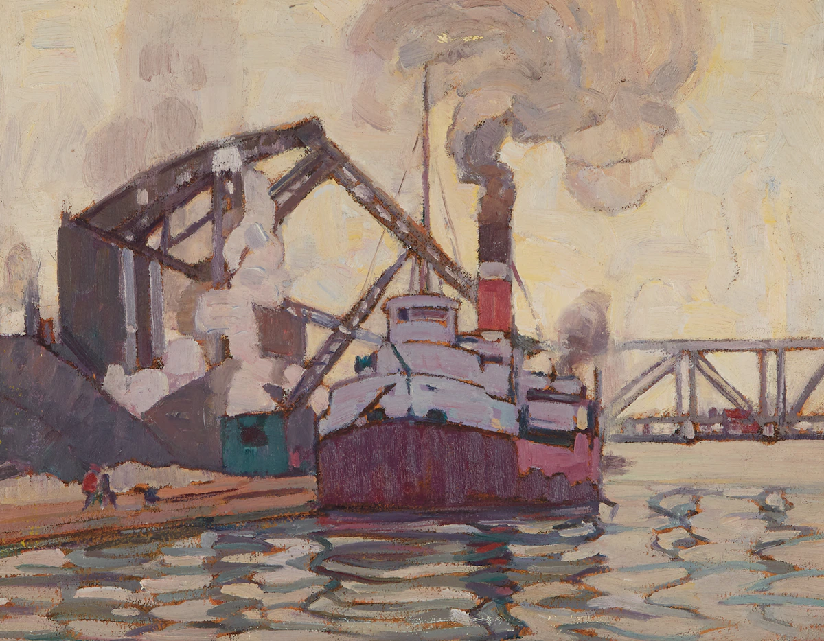 Peter Clapham Sheppard, Toronto Harbour, oil on board, 1932