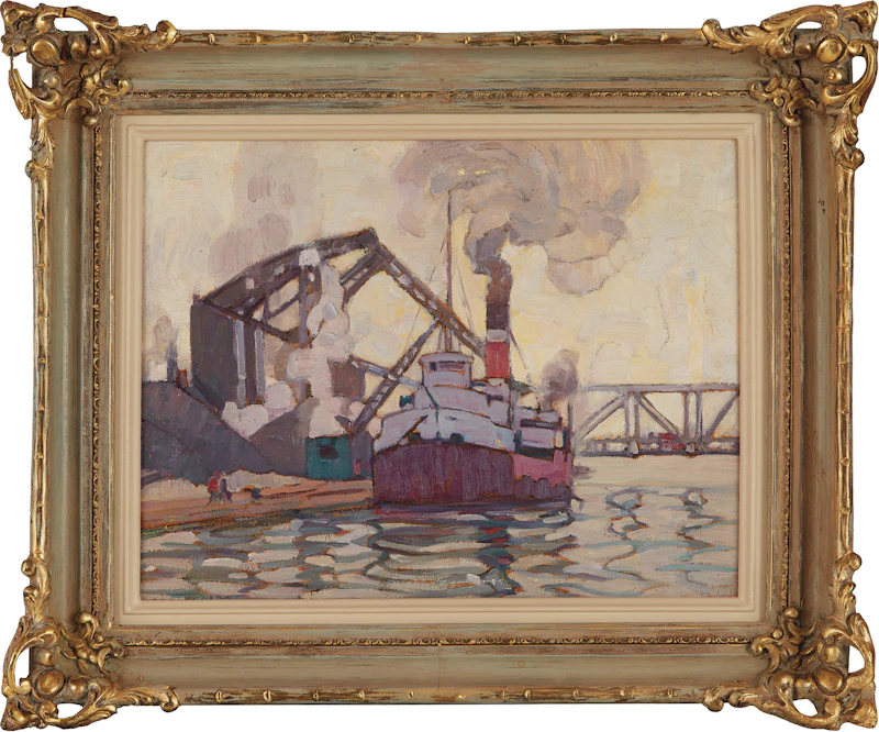 Peter Clapham Sheppard, Toronto Harbour, oil on board, 1932 - view 2