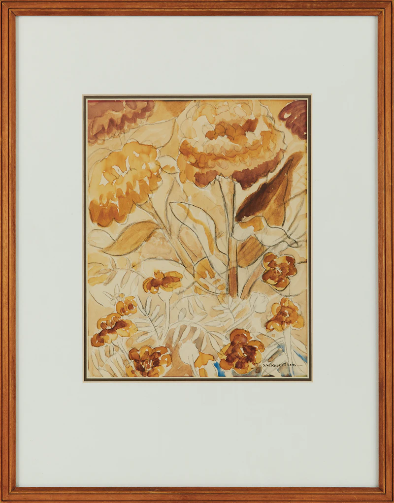 Sarah Margaret Robertson, Floral Study in Orange, watercolour and graphite - view 2