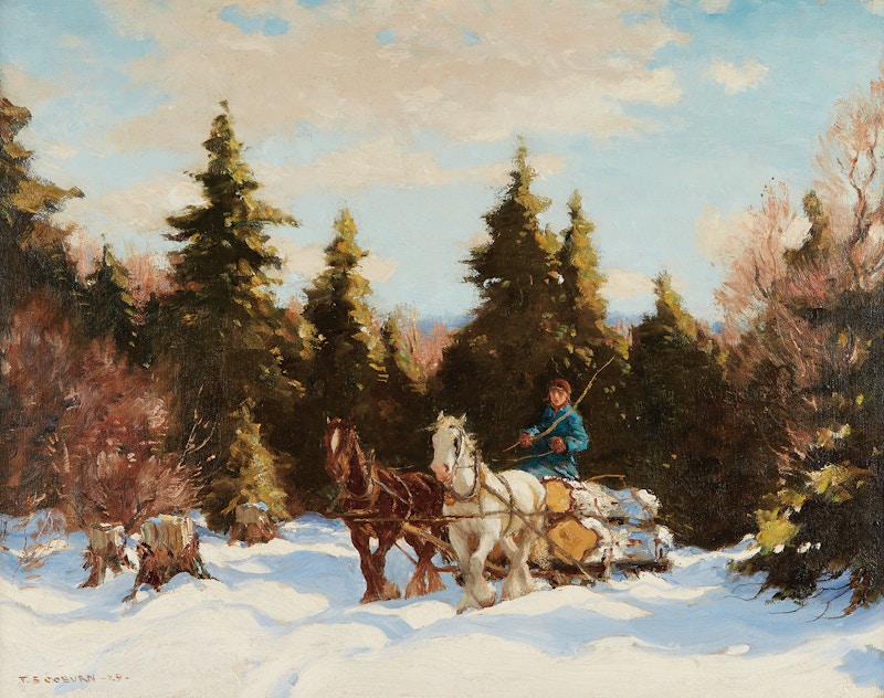 A Team of Horses Hauling Logs