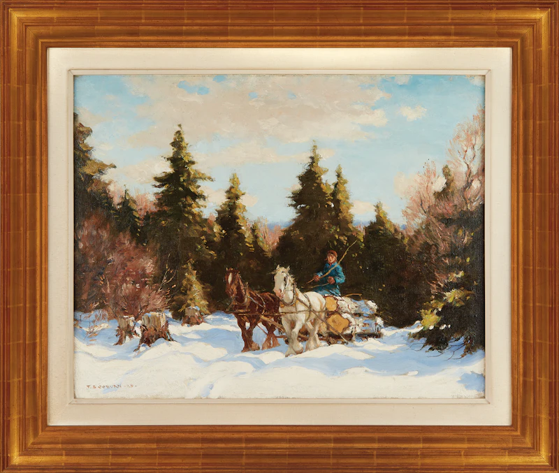 Frederick Simpson Coburn, A Team of Horses Hauling Logs, oil on canvas, 1929 - view 2