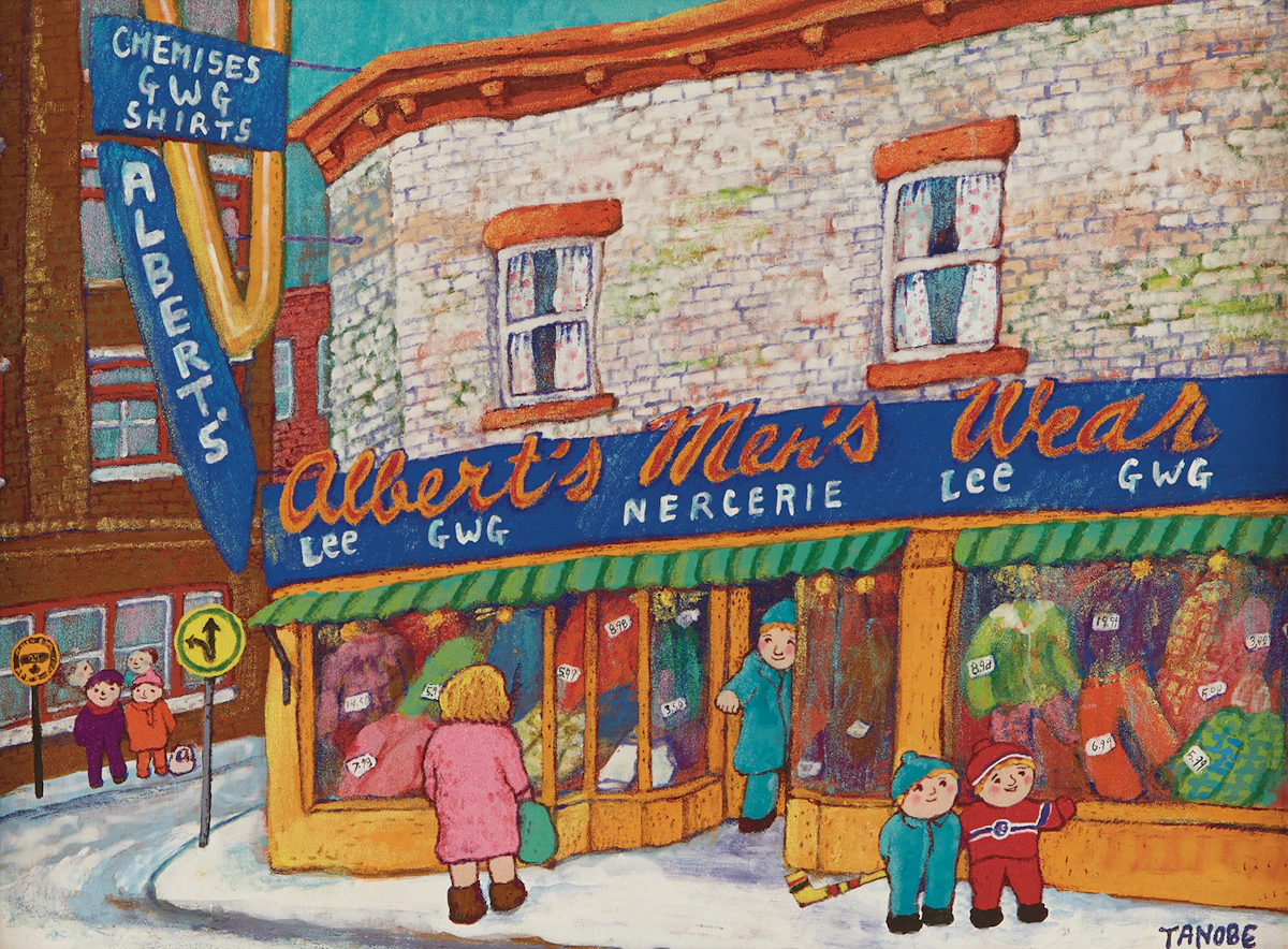 Miyuki Tanobe, Coin de rue, Mont Royal & De la Roche, Mtl, oil on board, 1977