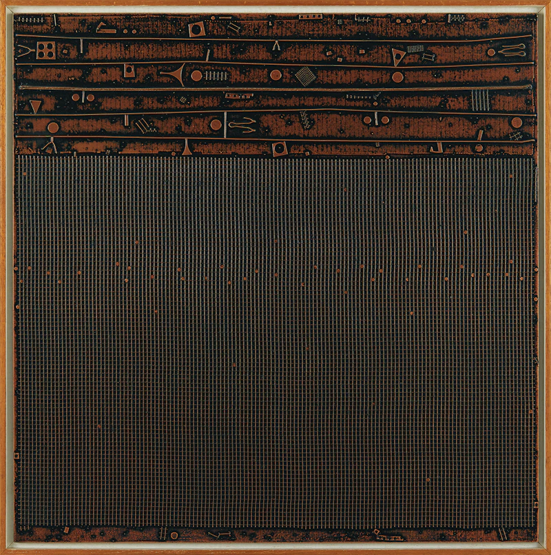 Jacques Godefroy de Tonnancour, Échos et vestiges de l’âge de bronze #9, mixed media on board, 1975 - view 2