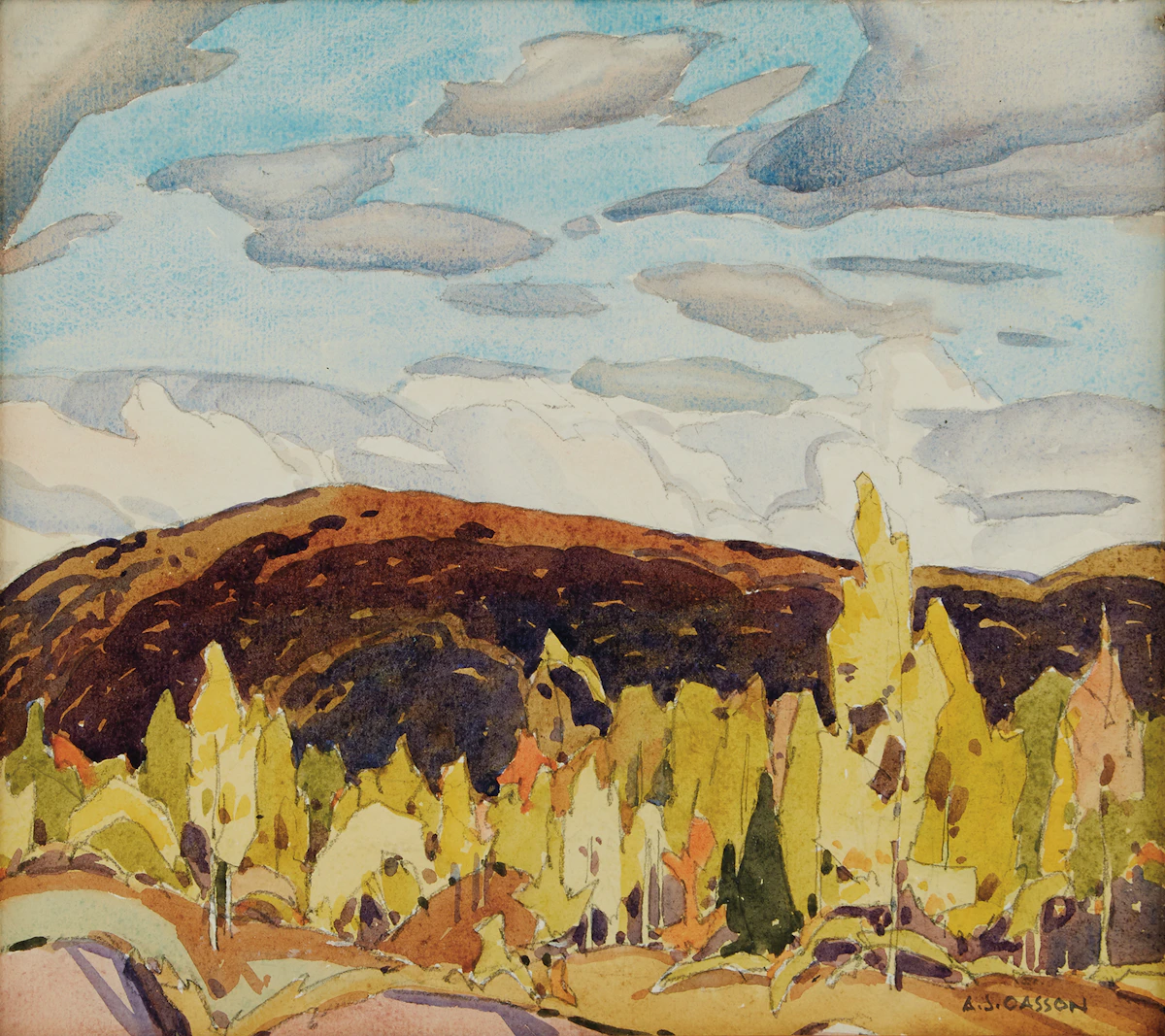 Alfred Joseph Casson, Credit Forks (1928), watercolour, 1928