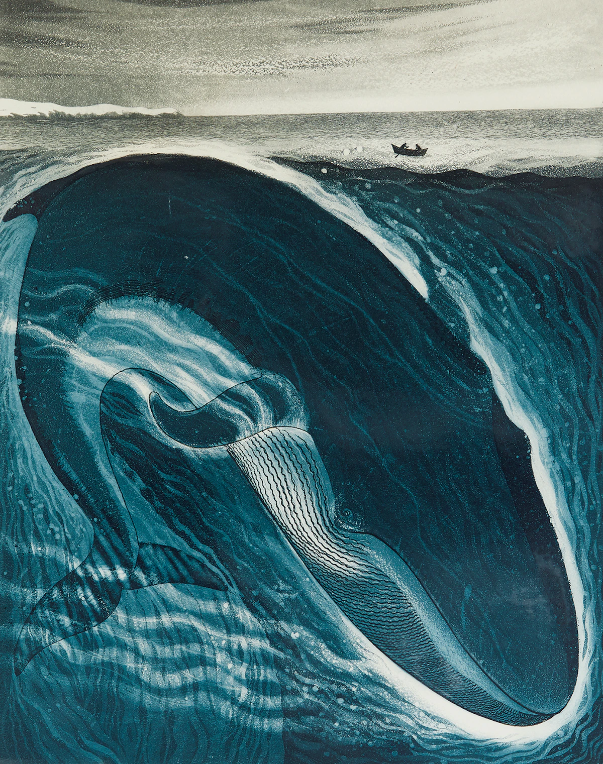 David Lloyd Blackwood, The Burgeo Whale, “A Whale for the Killing”, colour etching and aquatint, 1972