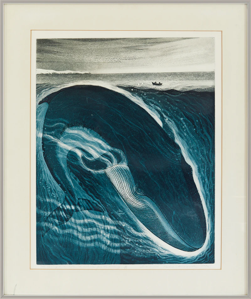 David Lloyd Blackwood, The Burgeo Whale, “A Whale for the Killing”, colour etching and aquatint, 1972 - view 2