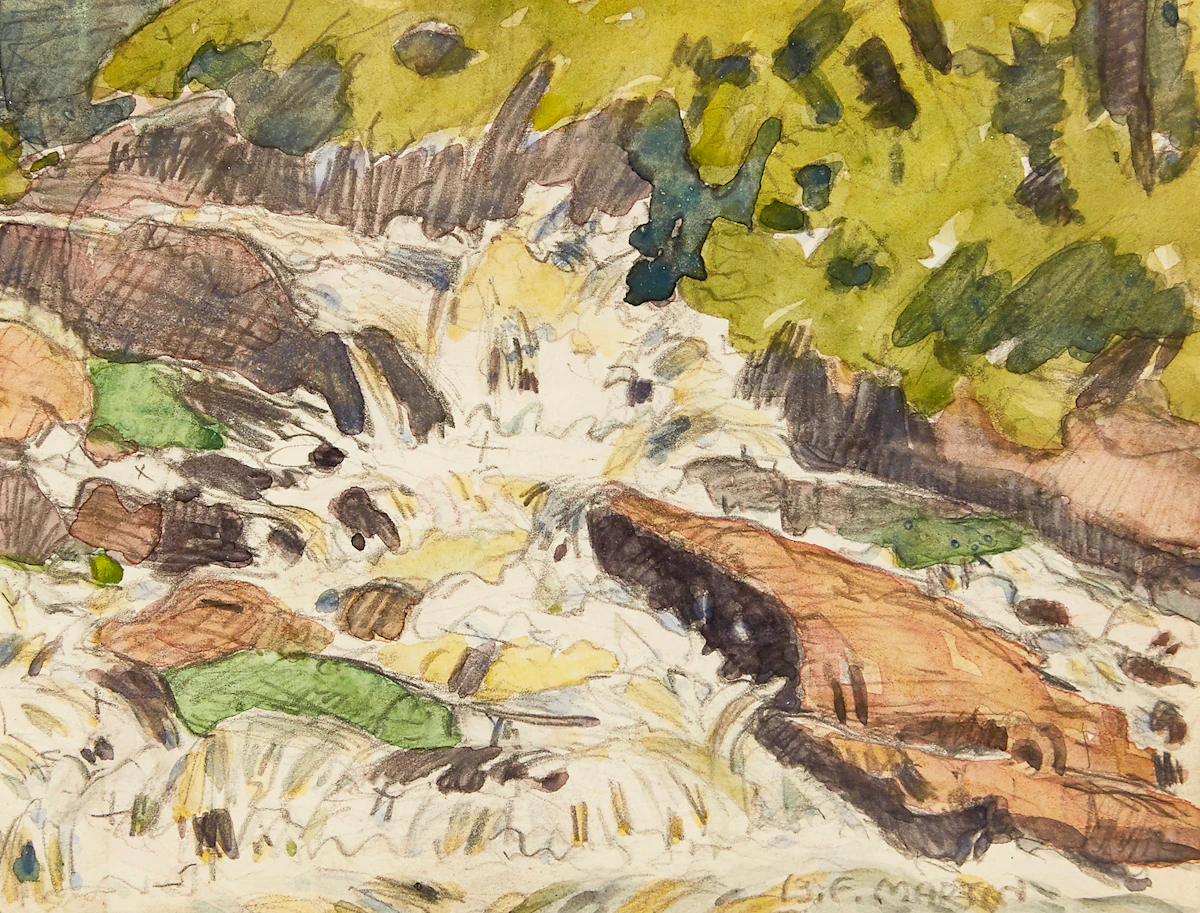 Bernice Fenwick Martin, Muskoka Rapids, pencil and watercolour on paper