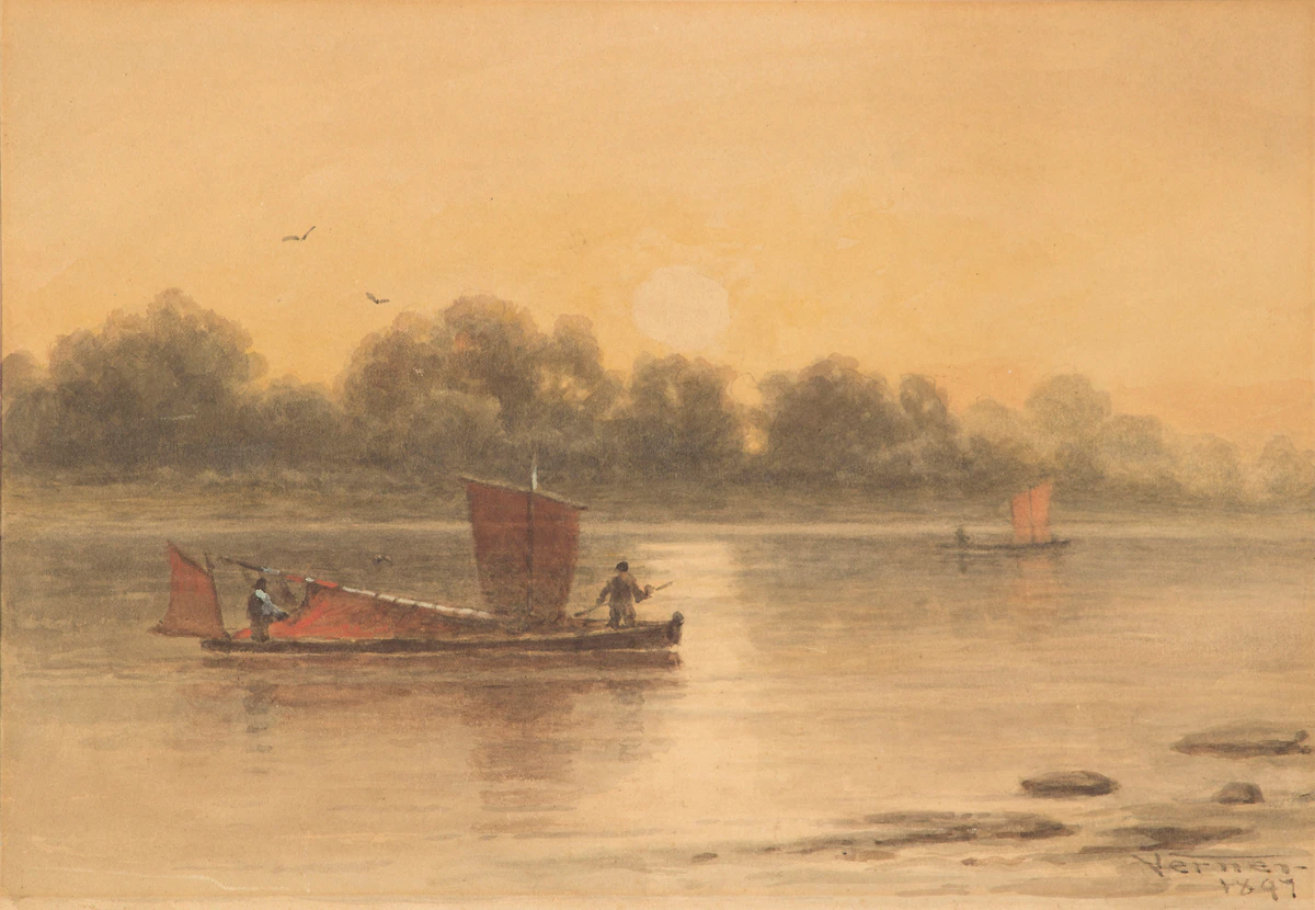 Frederick Arthur Verner, Sailboats on the River, watercolour on paper, 1897