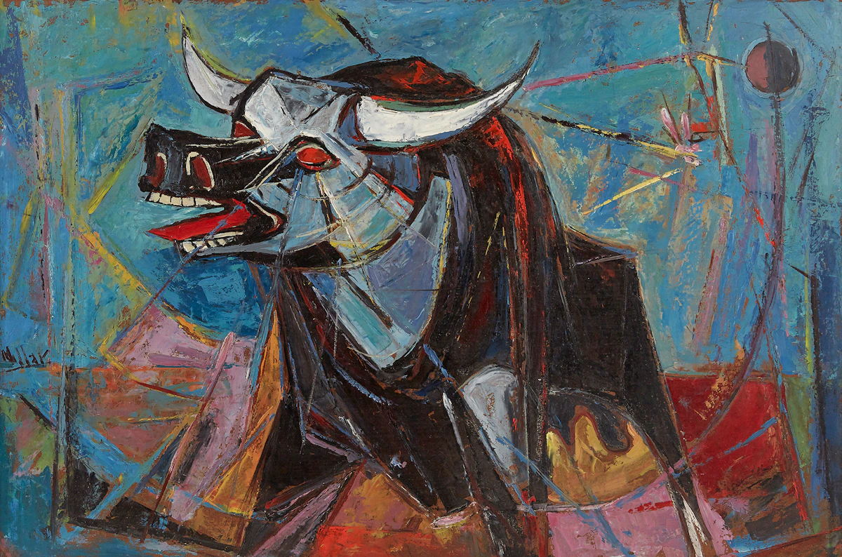 Alexander Samuel Millar, Abstract Bull; Lachesis , pair of oils on board