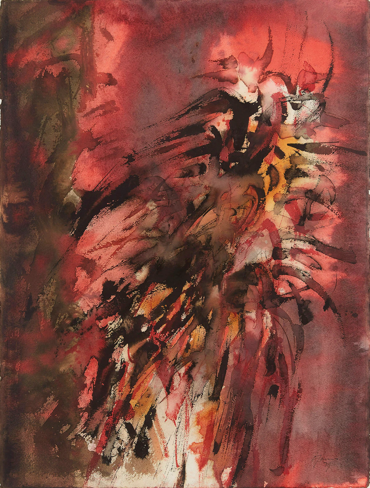 Donald Jarvis, Red Bird Variation (I), ink and watercolour, 1979