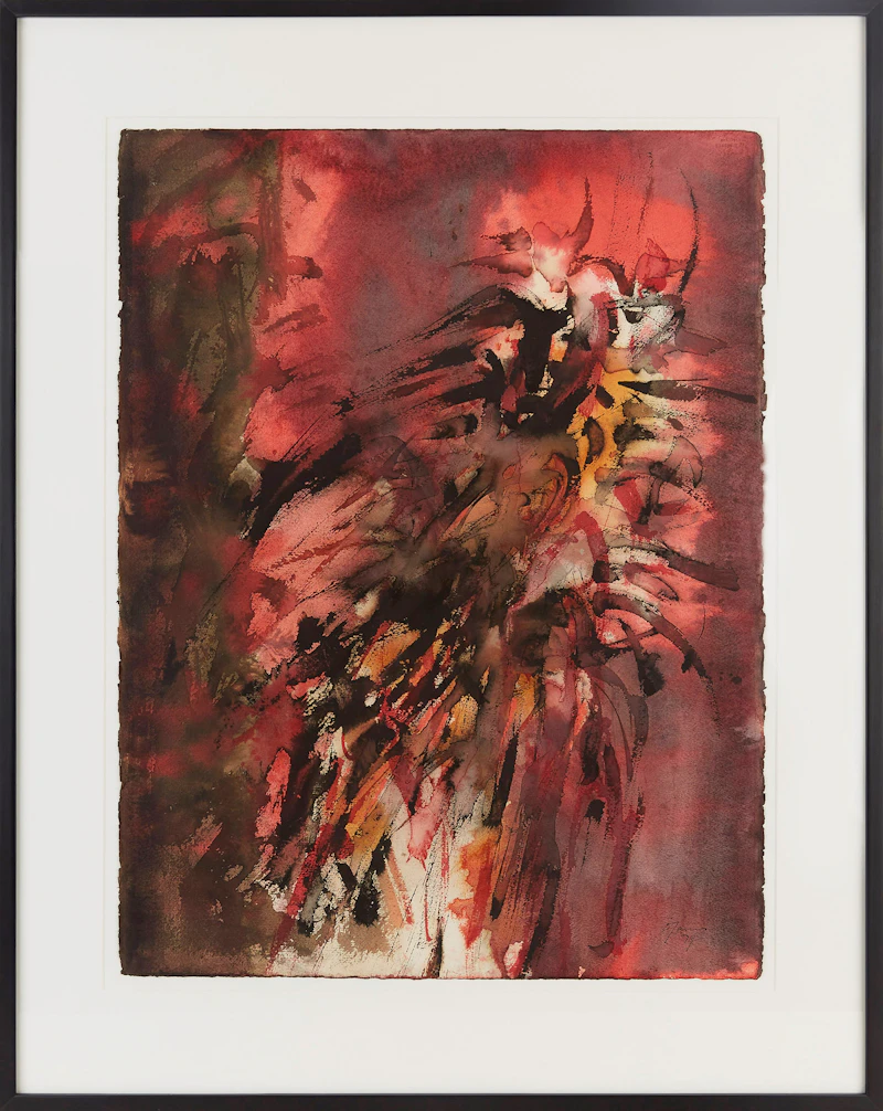 Donald Jarvis, Red Bird Variation (I), ink and watercolour, 1979 - view 2