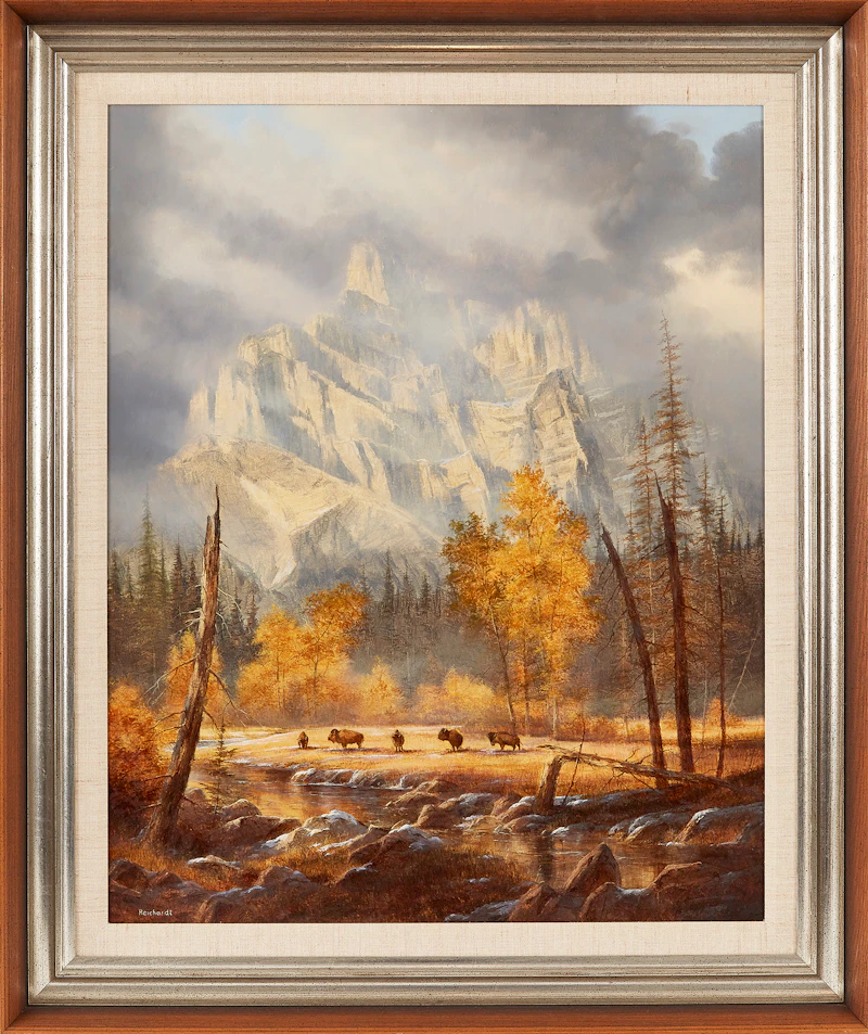 Rudi Reichardt, Buffalo in the Mountains, oil on board - view 2