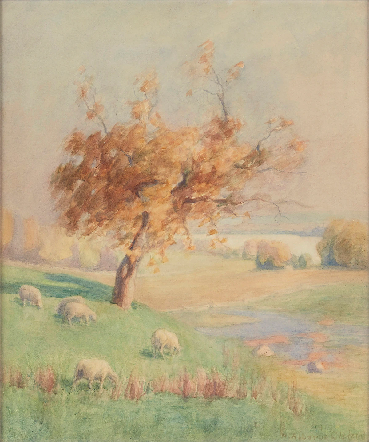 Mary Alberta Cleland, Pastoral Landscape , watercolour, 1919