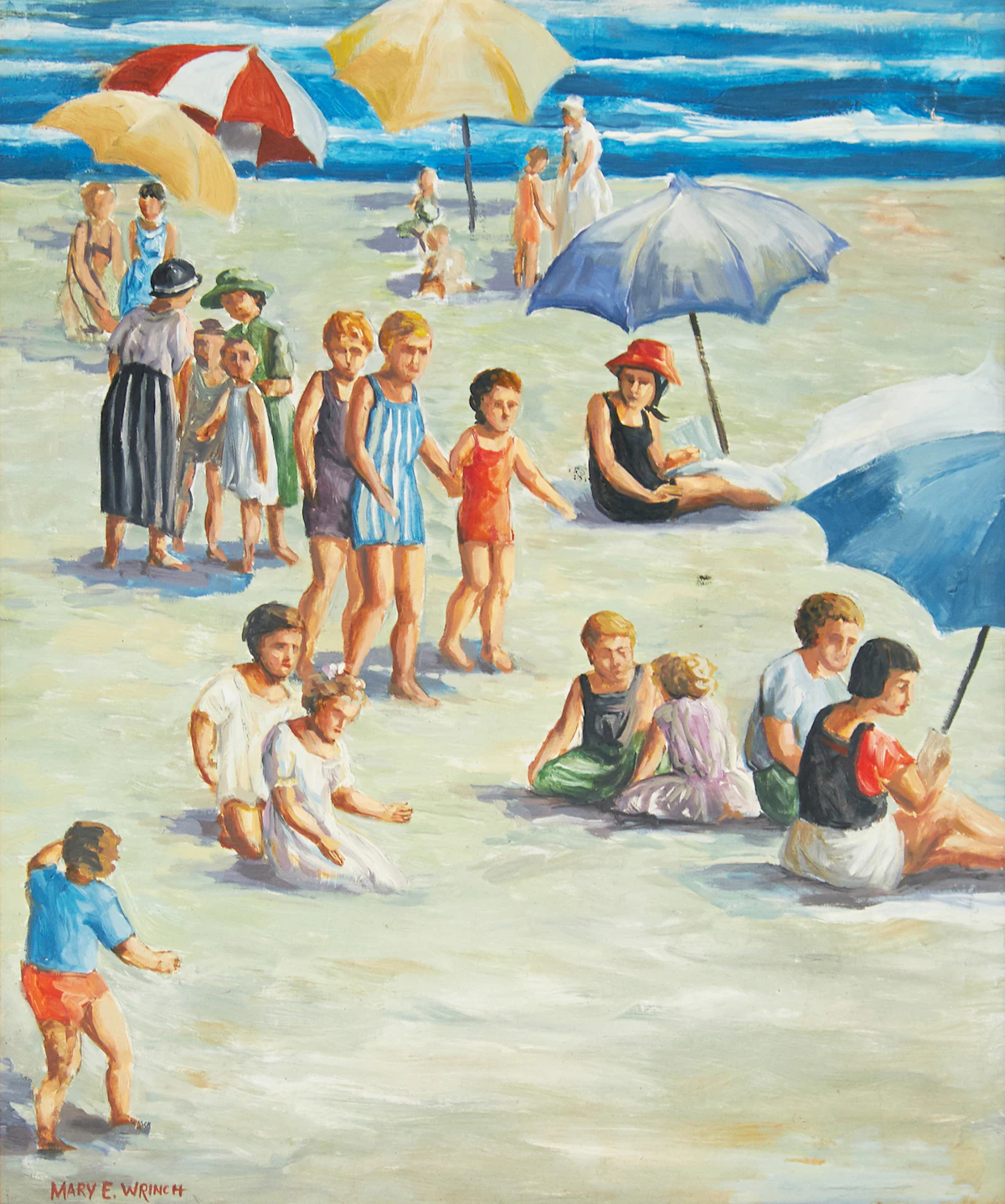 Mary Evelyn Wrinch, Beach Scene with Children, oil on board