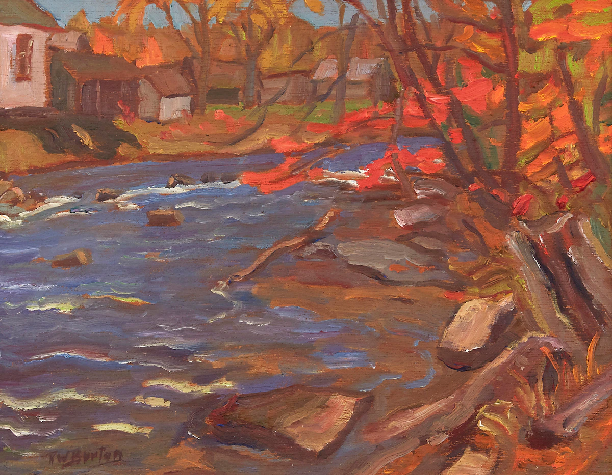 Ralph Wallace Burton, Old Mill Property, Glen Tay River near Perth, Ont., oil on board, 1973